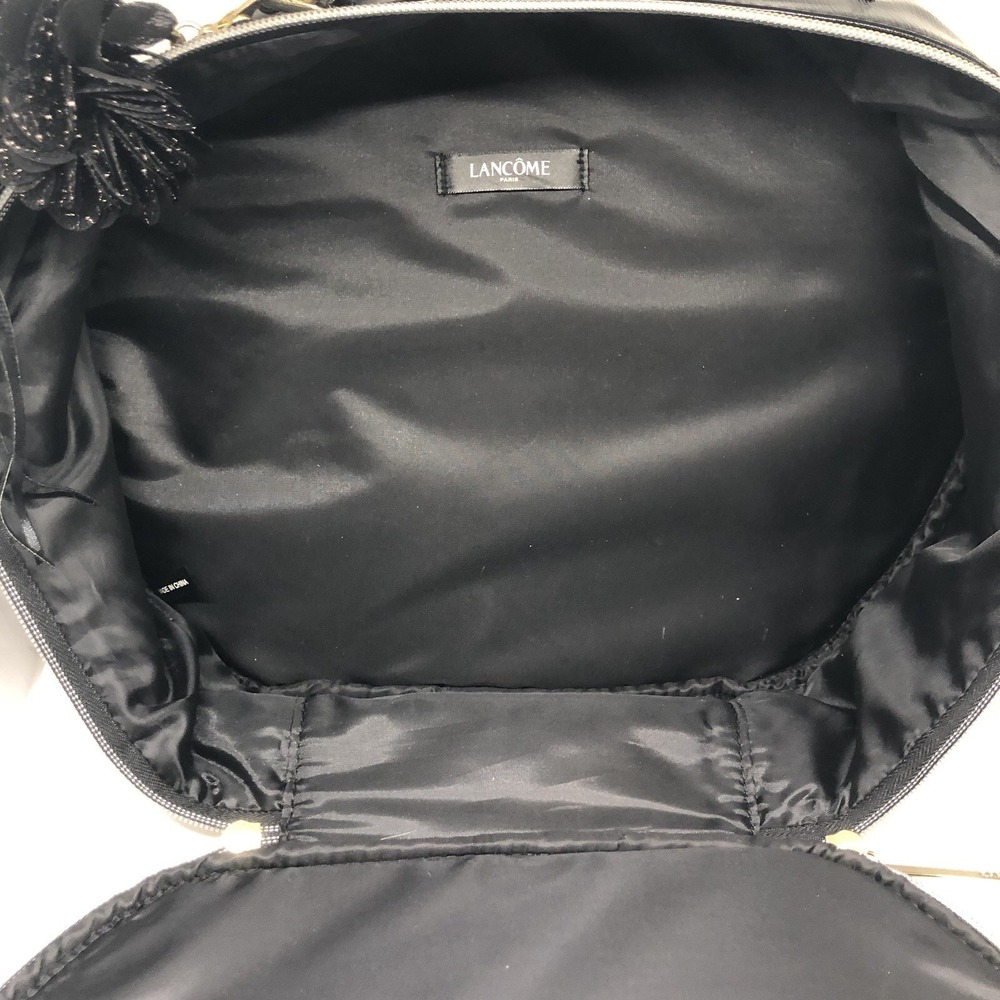 Lancome Large Shiny Black Oval Train Case Cosmetic Bag Gold Zipper Tassel Handle - Picture 6 of 12